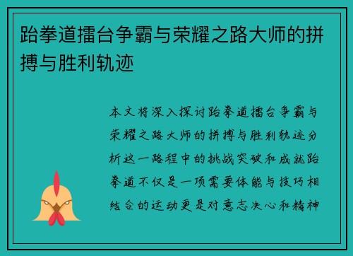 跆拳道擂台争霸与荣耀之路大师的拼搏与胜利轨迹
